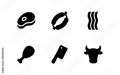 Silhouette icons of meat products and cooking tools for fresh culinary designs