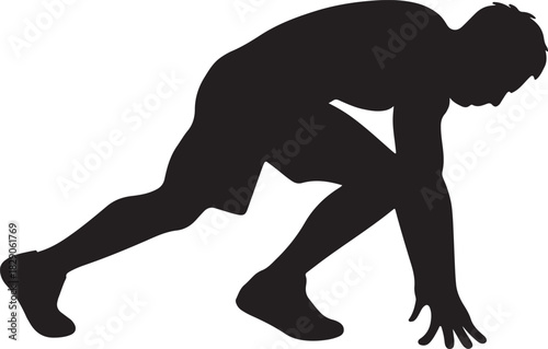 Athlete in starting position silhouette ready to sprint race