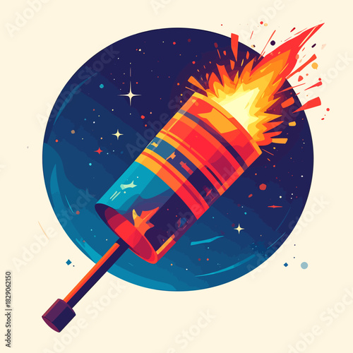 illustration of a bomb with fire, bomb with burning fuse, 