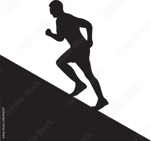 Dynamic silhouette of a male athlete running up a steep incline