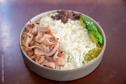 Mexican Gourmet Chilaquiles with Poblano Sauce and Turkey Ham