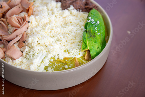 Mexican Gourmet Chilaquiles with Poblano Sauce and Turkey Ham