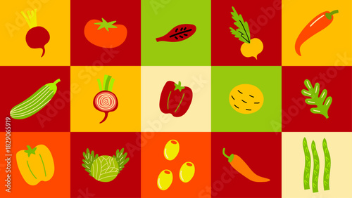 Vibrant Vegetable Doodles – quirky farm-fresh shapes in clean vector style, perfect for recipe projects, organic branding, cheerful food art