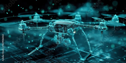 Futuristic design of a drone with a technology background highlighting its advanced features and structure