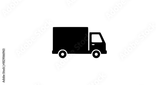 Small cargo truck simple view black white icon 