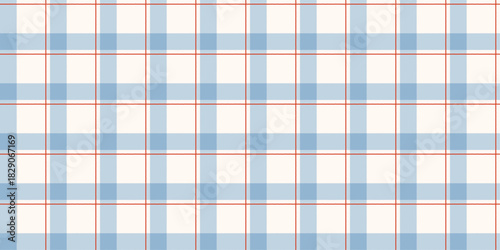 Seamless gingham pattern with vintage checker grid. Classic plaid texture for fabric print. Blue wrapping paper background for birthday, holiday and Christmas. Retro grid lines. Vector illustration
