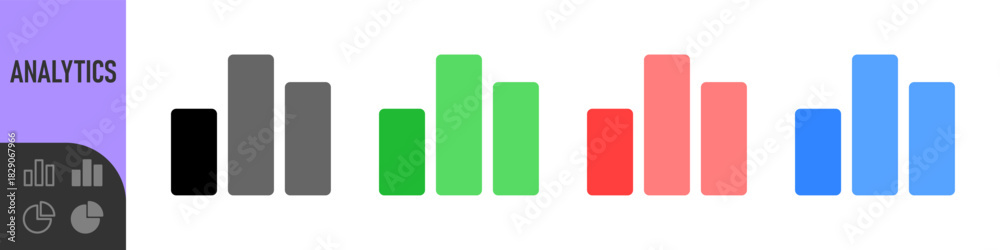 Naklejka premium Set of colorful bar chart icons for analytics, statistics, data visualization and dashboards. Perfect for UI UX, apps, reports, finance, metrics and business infographics