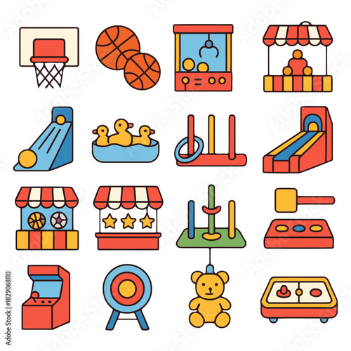 Amusement Park Games: A vibrant collection of classic amusement park games, each designed to capture the excitement and nostalgia of fairgrounds.