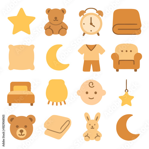 Dreamland Delights: A collection of charming illustrations, featuring a variety of adorable items, designed to evoke the essence of a peaceful slumber and the tender embrace of childhood. 