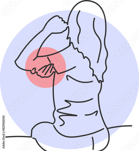 Young Woman with Discomfort and Pain in the Elbow Area