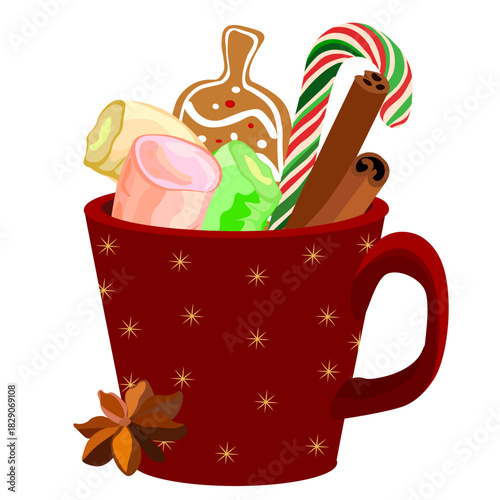 New Year's cup with marshmallows and cinnamon