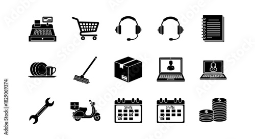 Silhouette icons for e-commerce and business tools