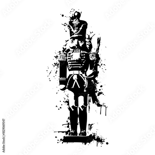 Classic Nutcracker Soldier Figurine — Hand Drawn Black and White Vector Illustration