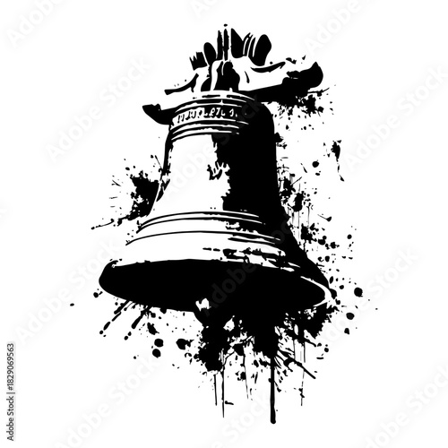 Vintage Liberty Bell with Grunge Texture — Hand Drawn Black and White Vector Illustration