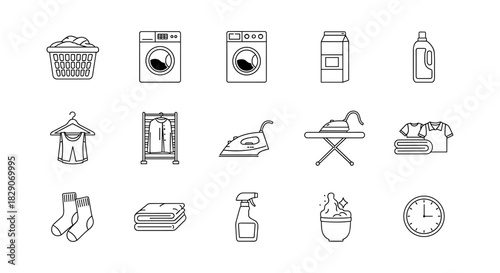 Home laundry essentials: icon set for cleaning and organization