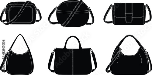 Set of black and white female fashion bags