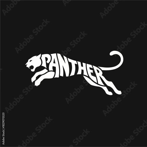 White stylized panther logo with the word "PANTHER" integrated into its body, leaping against a black background.