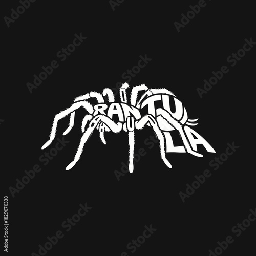 A white graphic illustration of a tarantula spider with the word "TARANTULA" written across its body.