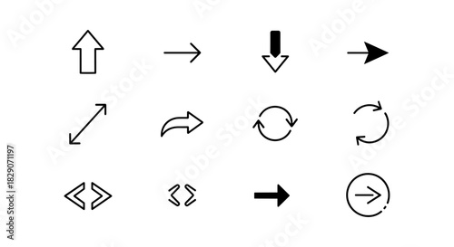 Minimalist arrow set: up, down, right, left, circular, expand, linear symbols