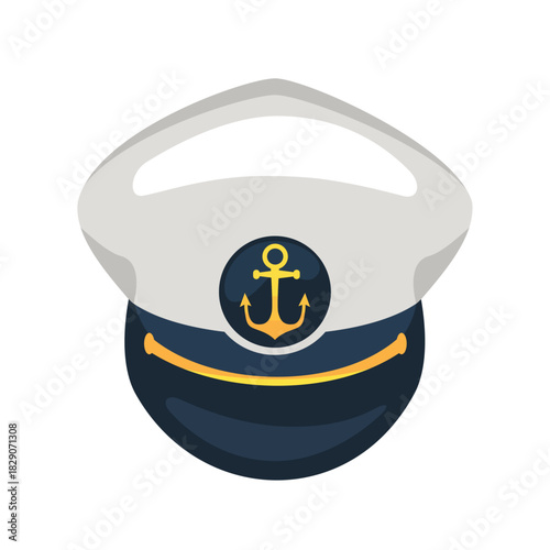 Captain hat skipper vector illustration, marine hat icon, sailor clip art, headwear for seafarer costume design
