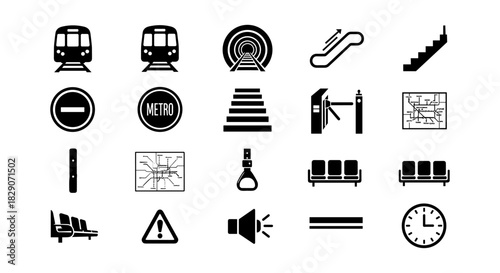 Essential urban transit icons for public transportation systems