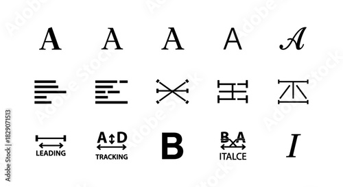 Typography basics: fonts, alignment, and spacing icons for design