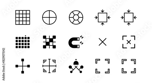Simple and modern black icons for alignment and grid system design