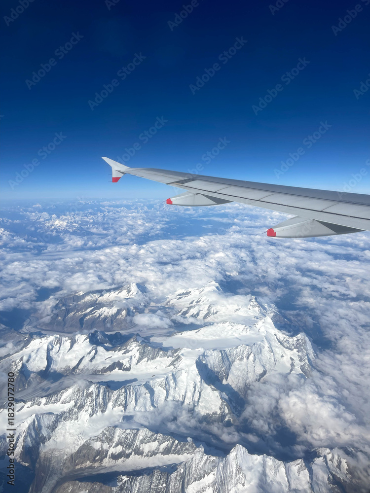Obraz premium View from the plane of the Swiss Alps and Italian Alps