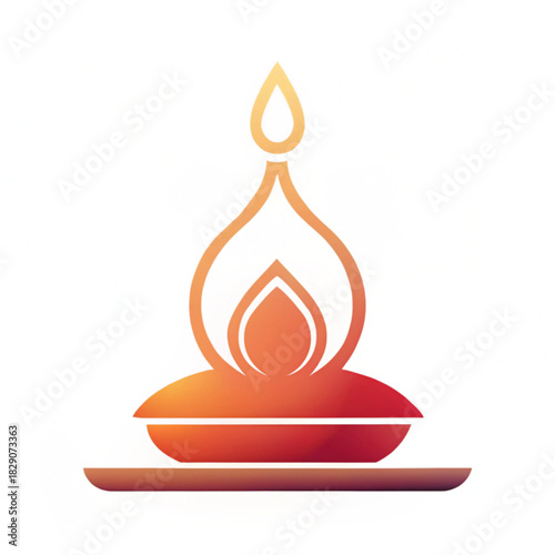 Stylized diya lamp with gradient flames and subtle reddish orange hues  on a white background