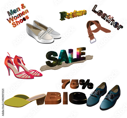 Feature Sale with Women's and men's shoes, belts, and sandals on sale.eps
