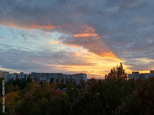 sunset in the city