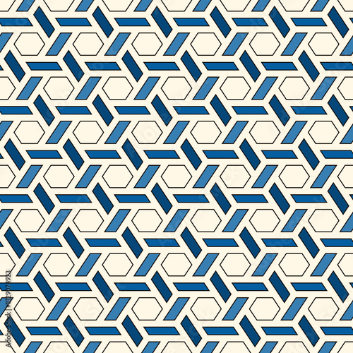 Hexagonal seamless pattern. Mosaic tiles. Honeycomb surface print. Wicker background. Flooring image. Vector ornament. Geometric abstract. Modern geometrical wallpaper.