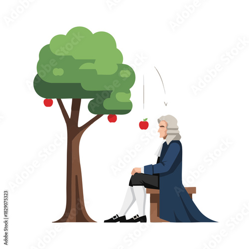 Man sitting under tree contemplating falling apple for Newton Day  