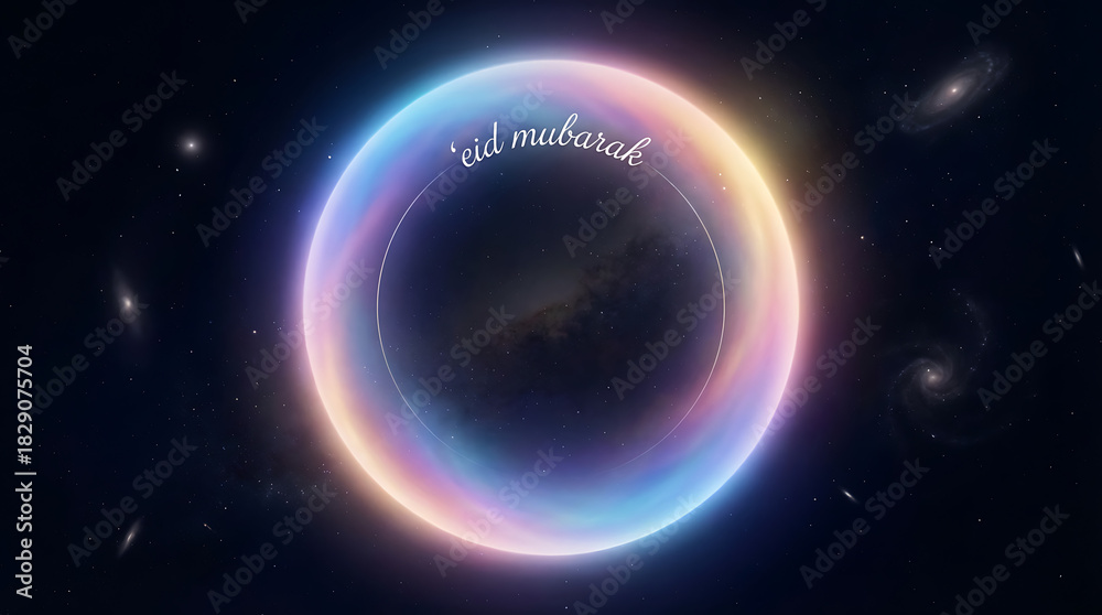 Fototapeta premium Abstract Neon Circle in Space with Stars and Galaxies.