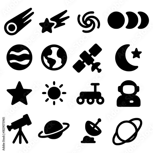 Celestial Symbols: An array of stylized illustrations showcasing celestial objects and space exploration elements. A visual symphony that unveils the mysteries of the cosmos.