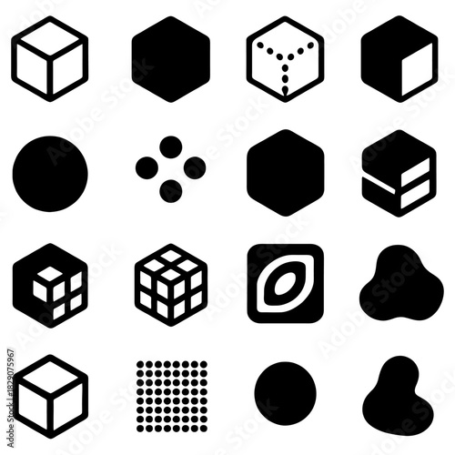 Geometric Shapes Composition: A collection of various simple geometric shapes, each crafted with clean lines and a modern, minimalist aesthetic. The shapes come in diverse forms.