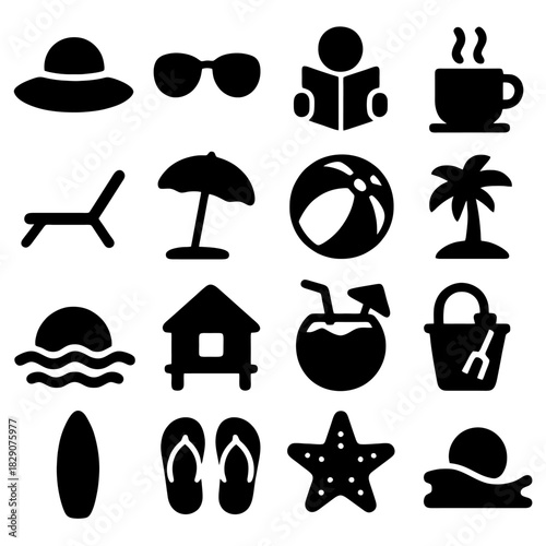 Summer Icon Illustration: An illustrated compilation of essential summer elements, designed with simplicity to celebrate the warm, sunny seasons.