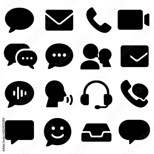 Communication Icon Collection: A meticulously curated array of essential communication icons, providing a visual guide to various modes of contact, symbolizing connectivity and exchange. 