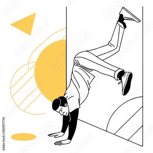 Man doing a handstand against a wall vector art