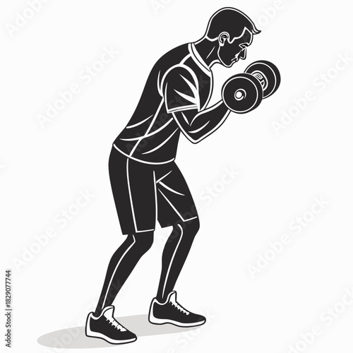 Man doing bicep curls with dumbbells workout