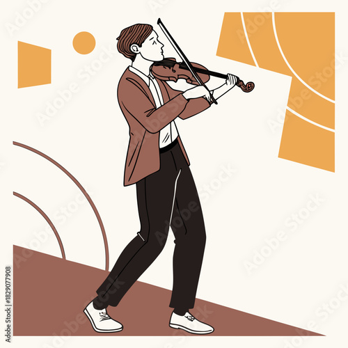 Man playing viola with geometric art background