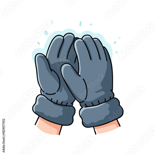 Hands wearing gray gloves warming together in winter concept of Blue Monday  