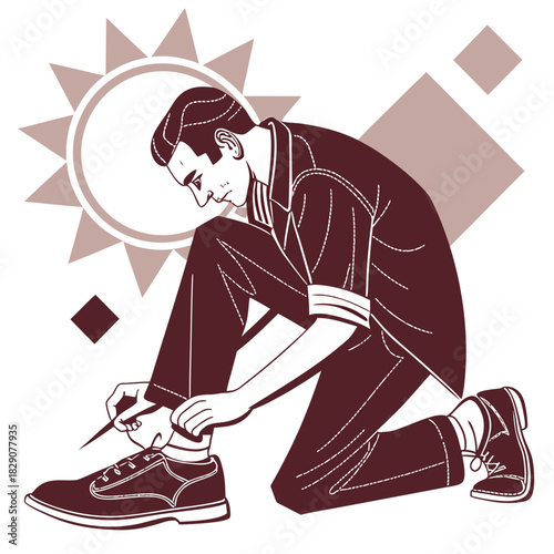 Man repairing a shoe with a needle and thread