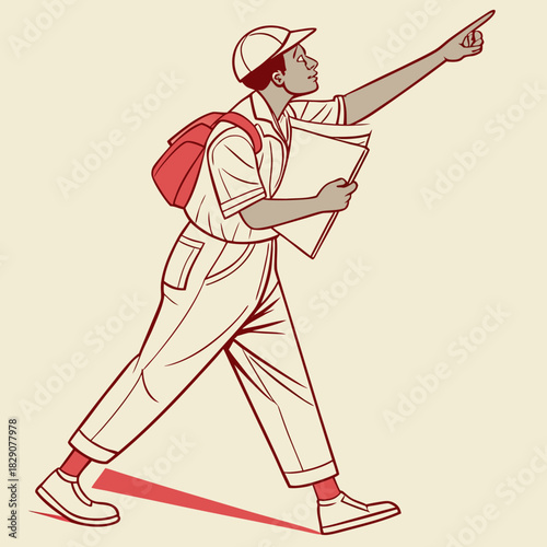 Man working as a tour guide pointing ahead with a map