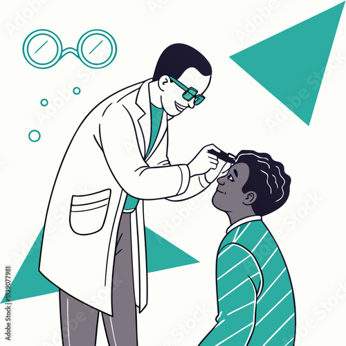 Optometrist examining patient's eye with instrument