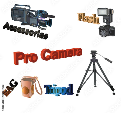 Video camera and a digital camera with a tripod, bag, and flash all in one package.eps