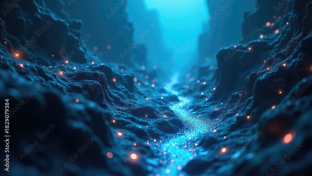Fototapeta premium Abstract Data Ocean with Bioluminescent ETL Pipelines