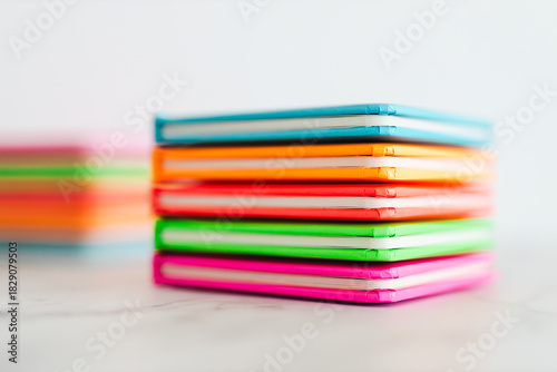 colourful children books on minimalist setup, concept of learning to read and early education