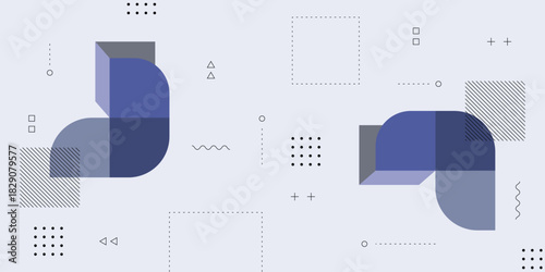 Dynamic Abstract Background with Memphis Retro Hipster Element and Soft Pastel Blue Flat Colors