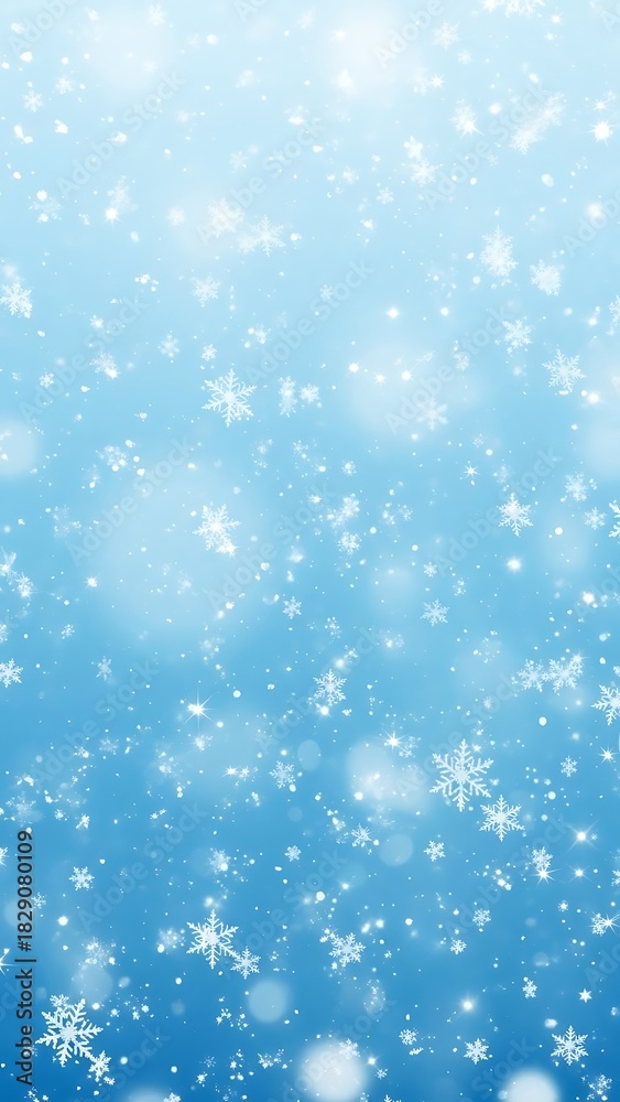 Fototapeta premium Beautiful Winter Wonderland Background with Falling Snowflakes and Blue Gradient.
